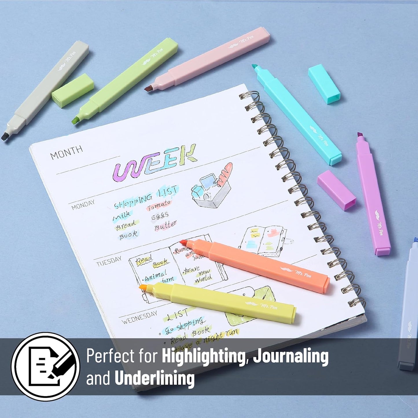 Mr. Pen- Aesthetic Highlighters, 8 Pack, Chisel Tip, Retro Colors, Cute Highlighters Assorted Colors, Cute Markers