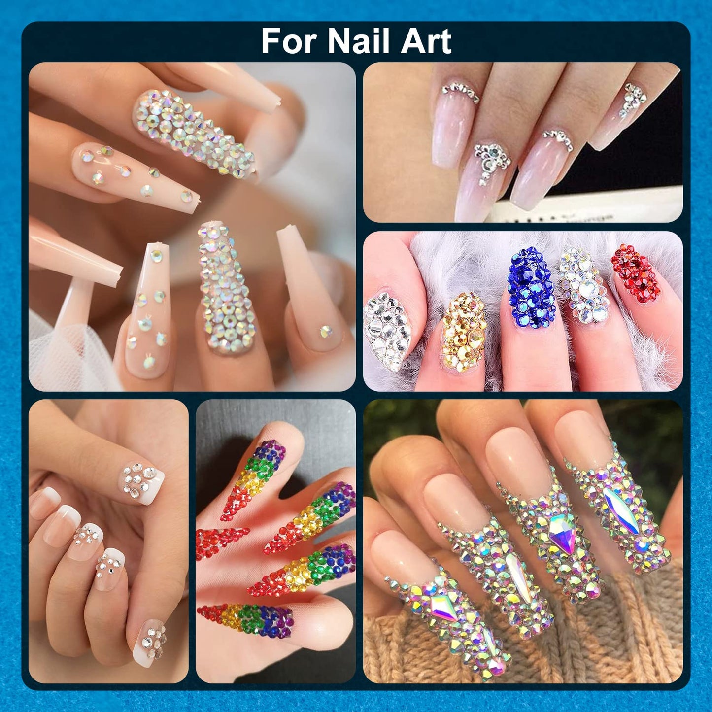 Nail Art Rhinestone Glue Gel&1 Box Flatback Gems Kit, 1 Tube of 15ml Rhinestone Gel Glue(UV/LED Needed)+Crystal AB Gems with Pickup Tools