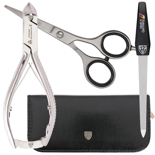 3 Swords Germany - brand quality professional TOE NAIL NIPPER and BEARD SCISSORS set STAINLESS STEEL INOX wave clipper, head cutter with case for ingrown toe nails pedicure by 3 Swords (219)