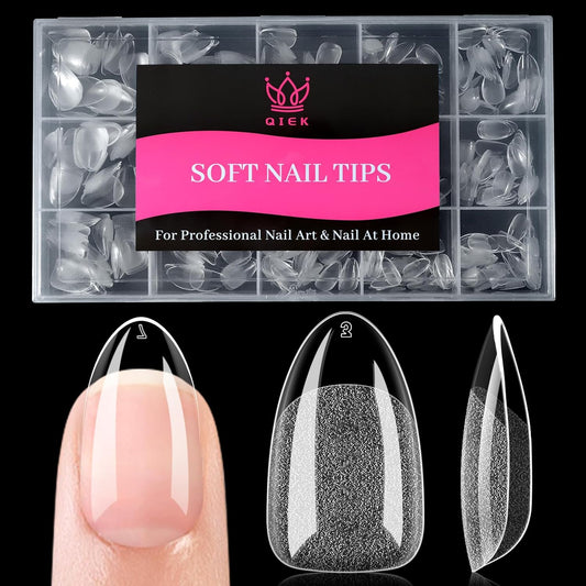 Short Almond False Nail Tips, 15 Sizes 510 PCS Clear Soft Press On Fake Nail Pre-shaped Half Matte Full Cover Gel Nail Tips Extensions Strong Thick Long Lasting for DIY Beginners & Salon Manicure