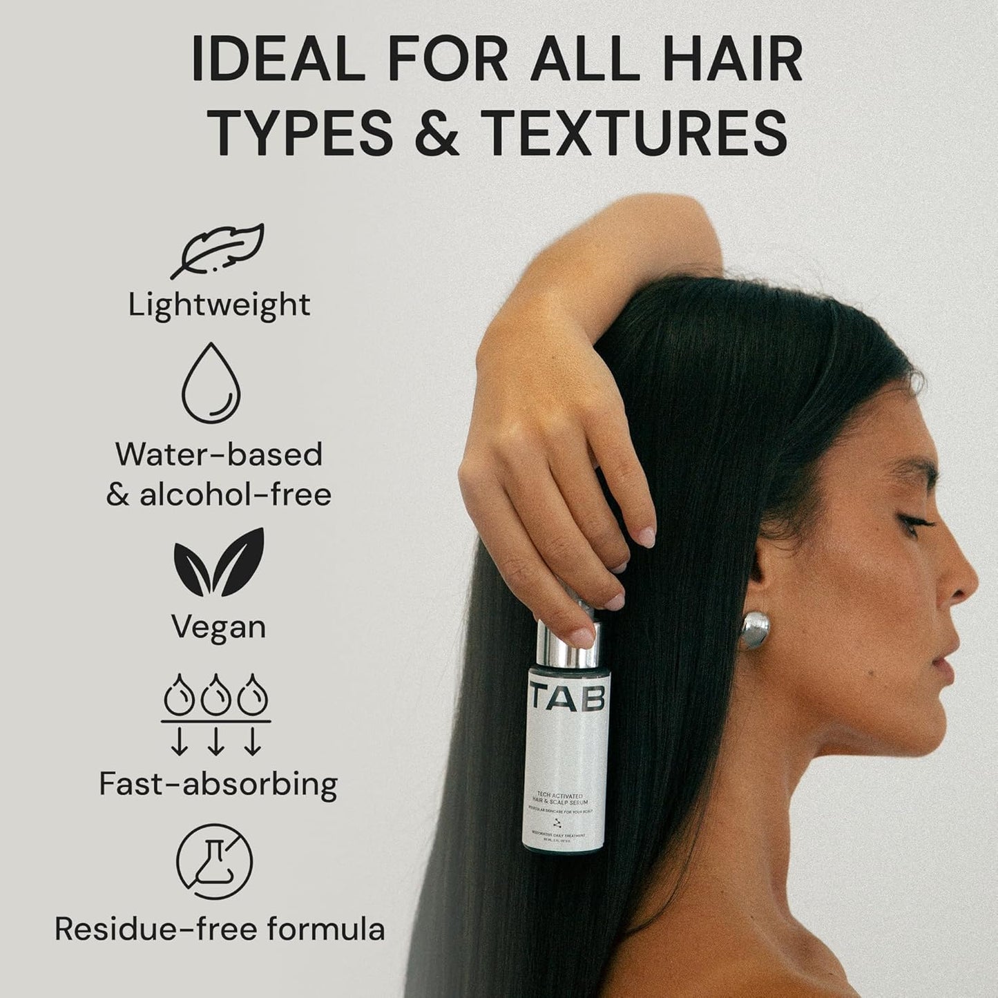 TAB Tech Activated Hair and Scalp Serum, Hair Loss Support Formula without Minoxidil for Men & Women, Oil-Free, Lightweight, Daily Leave-In, Non-Greasy, Fragrance-Free, Fast Absorbing - 2.7 fl oz