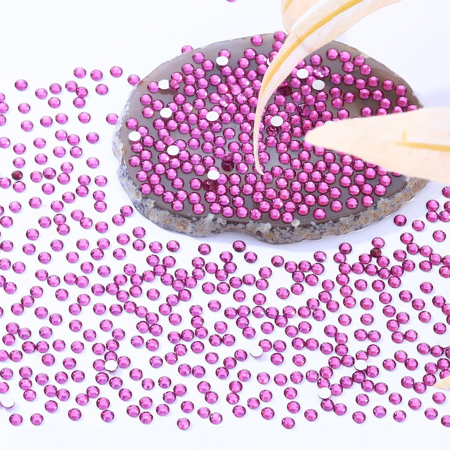 Fuchsia Flatback Rhinestones, Glass Rhinestones for Nail Art and Craft, Glue Fix, Loose Crystal Gemstones(Fuchsia, SS6, 2880pcs, 1.9-2.0mm)