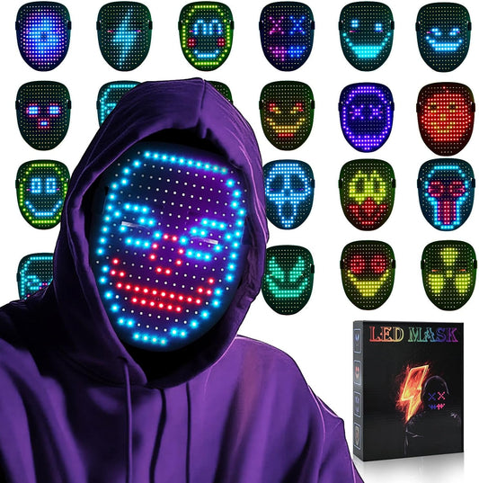 AIGLUN LED Face Transforming Mask with Gesture Control Fun - Cool stuff Halloween Cosplay and Christmas Parties