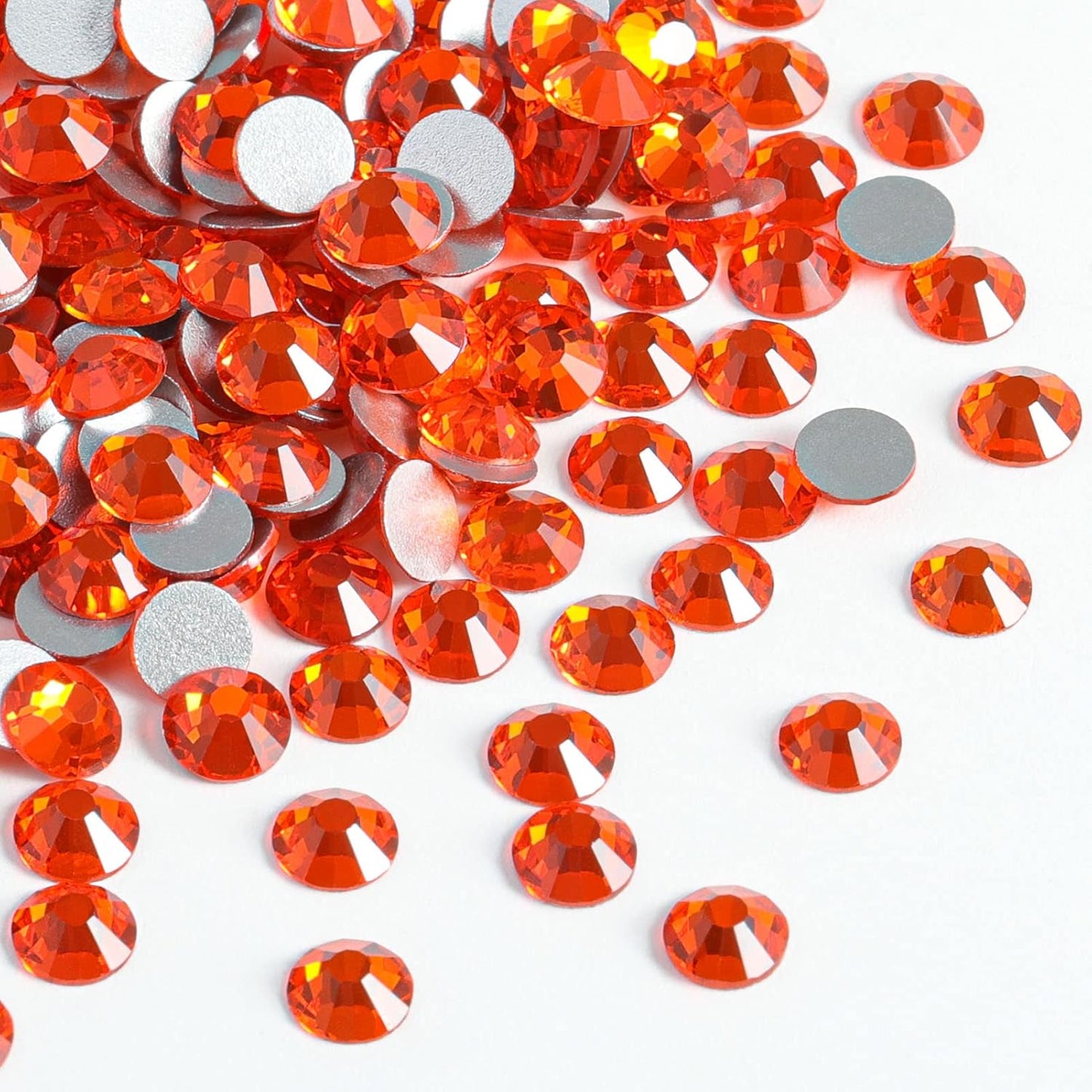 Beadsland 288pcs Flat Back Crystal Rhinestones Round Gems for Nail Art and Craft Glue Fix,Orange,SS34,7.1-7.3mm