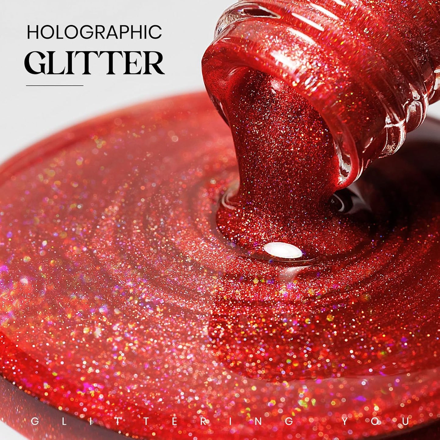 MIZHSE Holographic Nail Polish, Red Glitter Nail Polish Air Dry Fast, 15 ml 0.5 fl oz High Glossy Shiny Nail Pigment Oil-based Laser Iridescent Chrome Halo Nail Art Salon Manicure Home