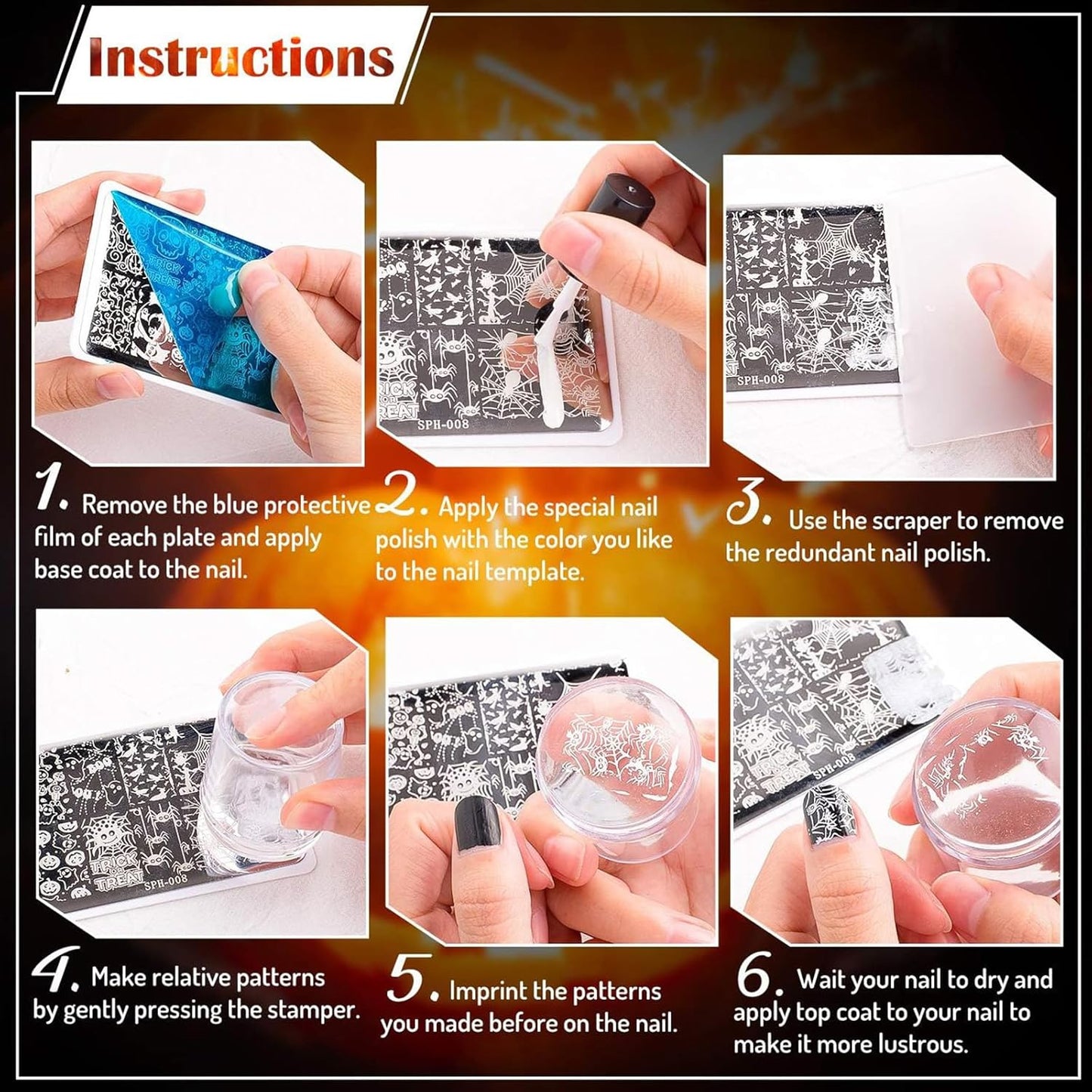 Whaline 6Pcs Patriotic Nail Plates Stamping Set USA Flag Star Stamp Templates 4th of July Nail Art Plates for Independence Day DIY Print Manicure Salon Design