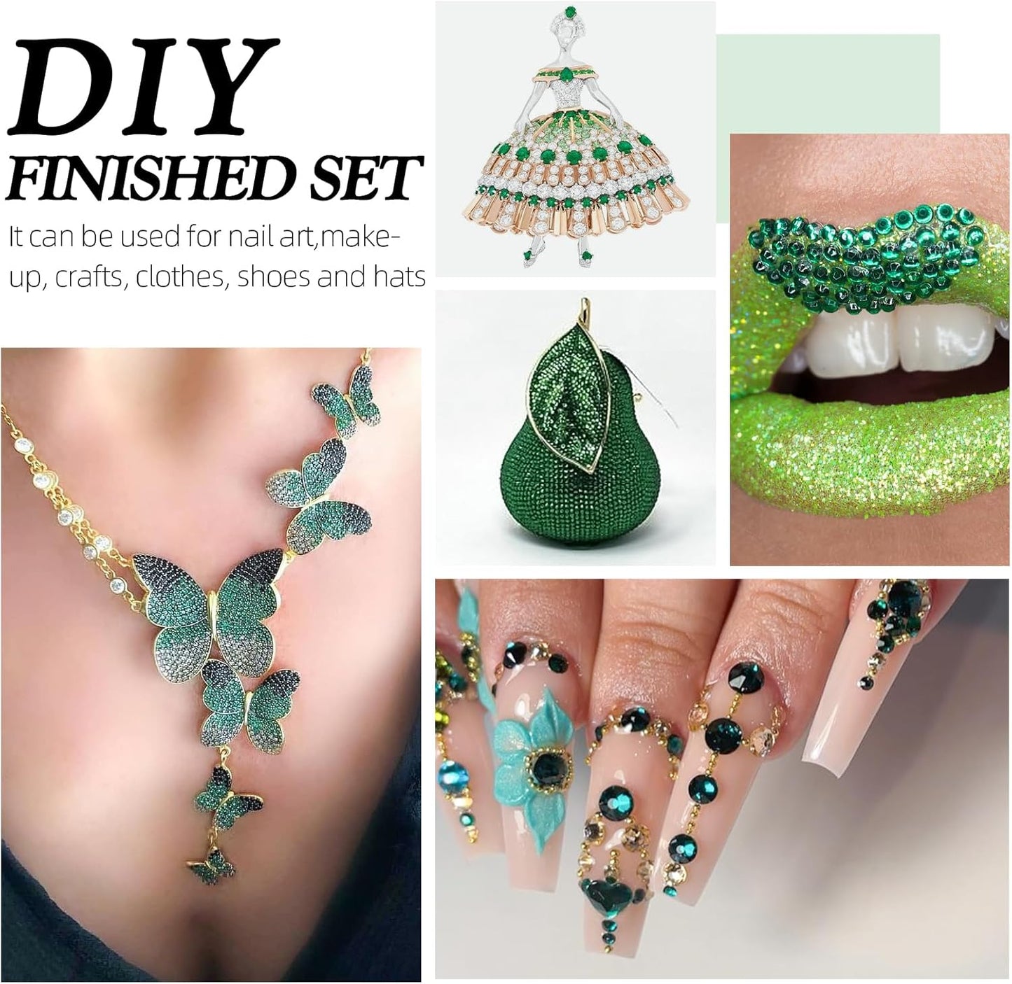 Malachite Green Flatback Rhinestones, Glass Rhinestones for Nail Art and Craft, Glue Fix, Loose Crystal Gemstones(Green, SS6, 1440pcs, 1.9-2.0mm)