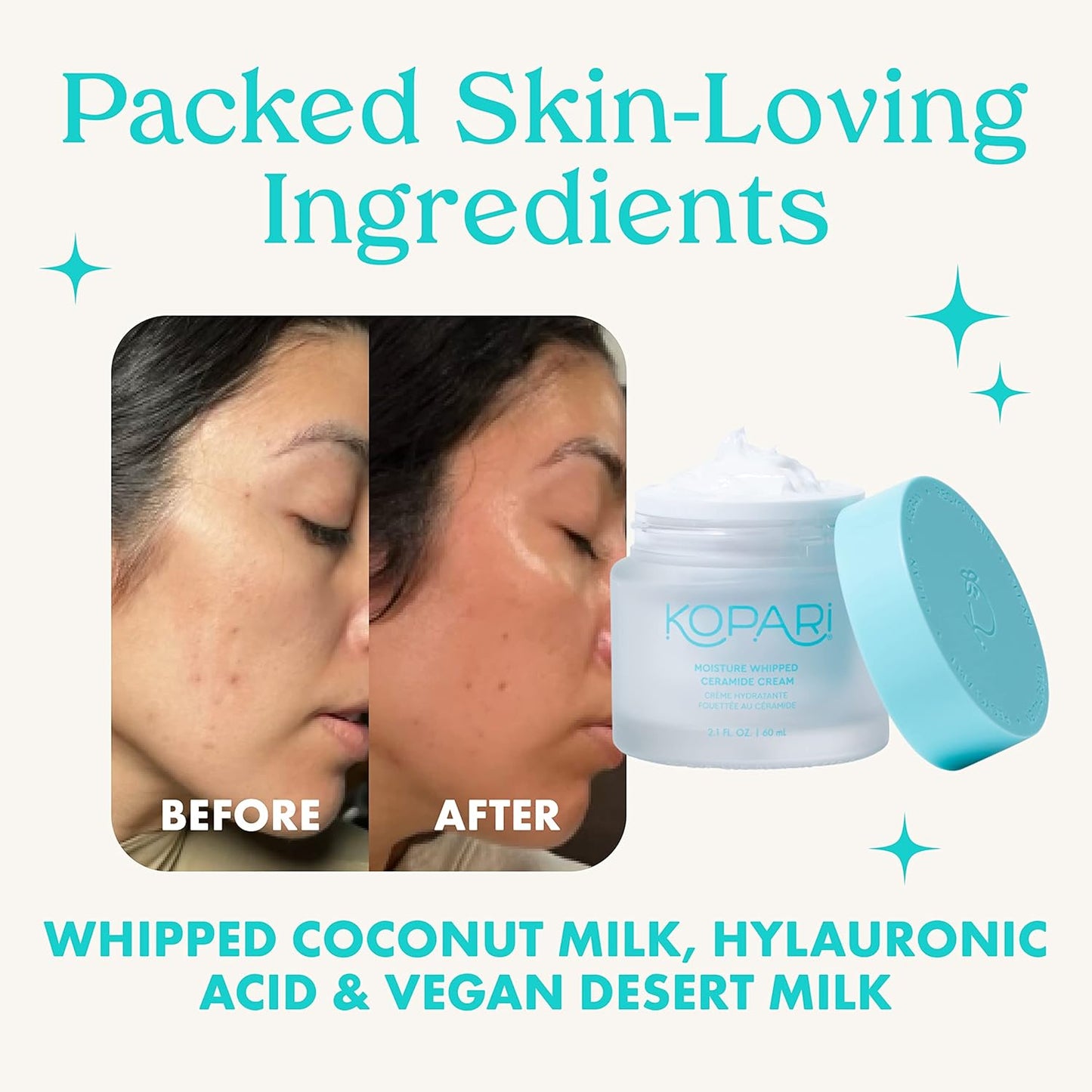 Kopari Moisture Whipped Ceramide Cream | Hydrate and Restore | Vegan Ceramides and Moisture-Retaining Hyaluronic Acid | 2.1 oz