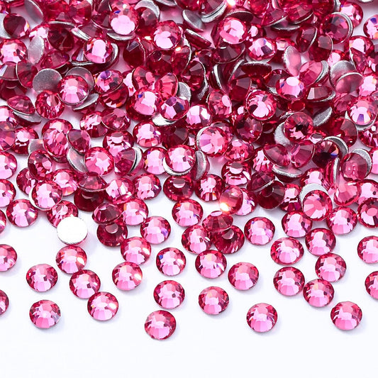 Rose Flatback Rhinestones, Glass Rhinestones for Nail Art and Craft, Glue Fix, Loose Crystal Gemstones(Rose, SS8, 2880pcs, 2.3-2.5mm)