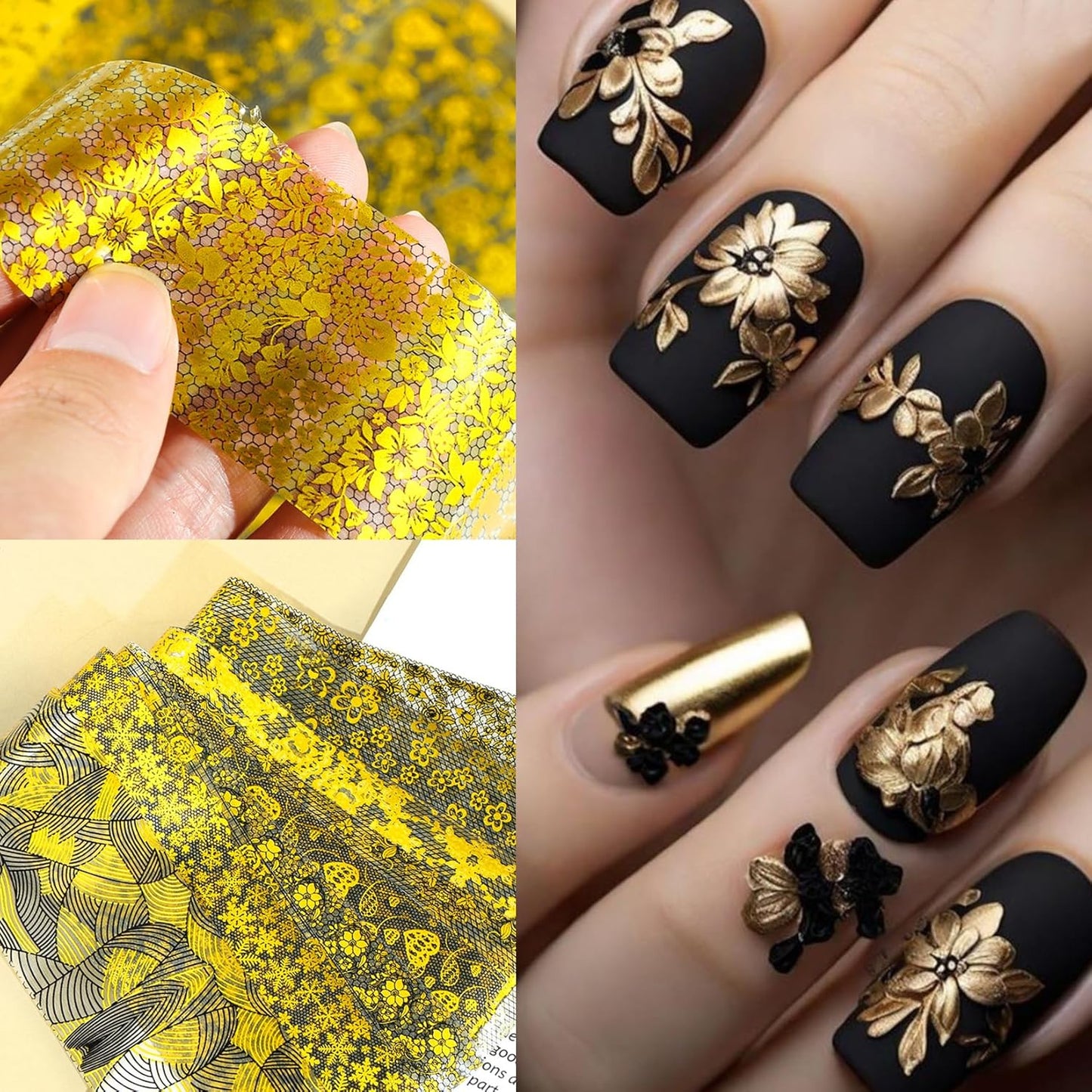 Lace Nail Transfer Foil Stickers 50PCS Black White Flower Lace Nail Foils Line Geometry Prints DIY Starry Paper Sheets Nails Art Decoration for Women Bride Wedding DIY Daily Designs Manicure Film