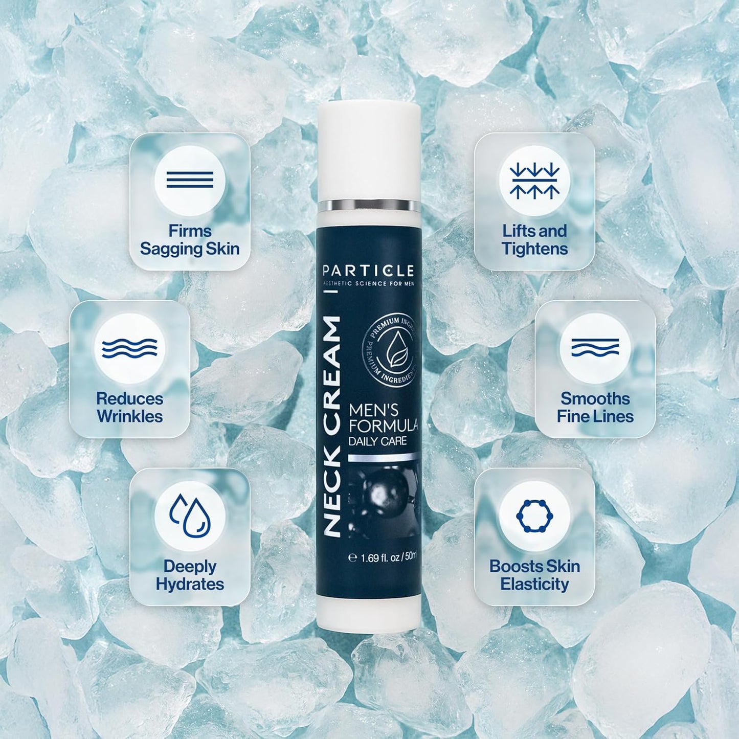 Particle Neck Cream, Daily Skin Care for Men with Collagen, Hyaluronic Acid, Retinol, Vitamin E, Moringa Oil & Shea Butter for Health Skin Support, Hydrating Men’s Body Lotion, 1.7 fl oz