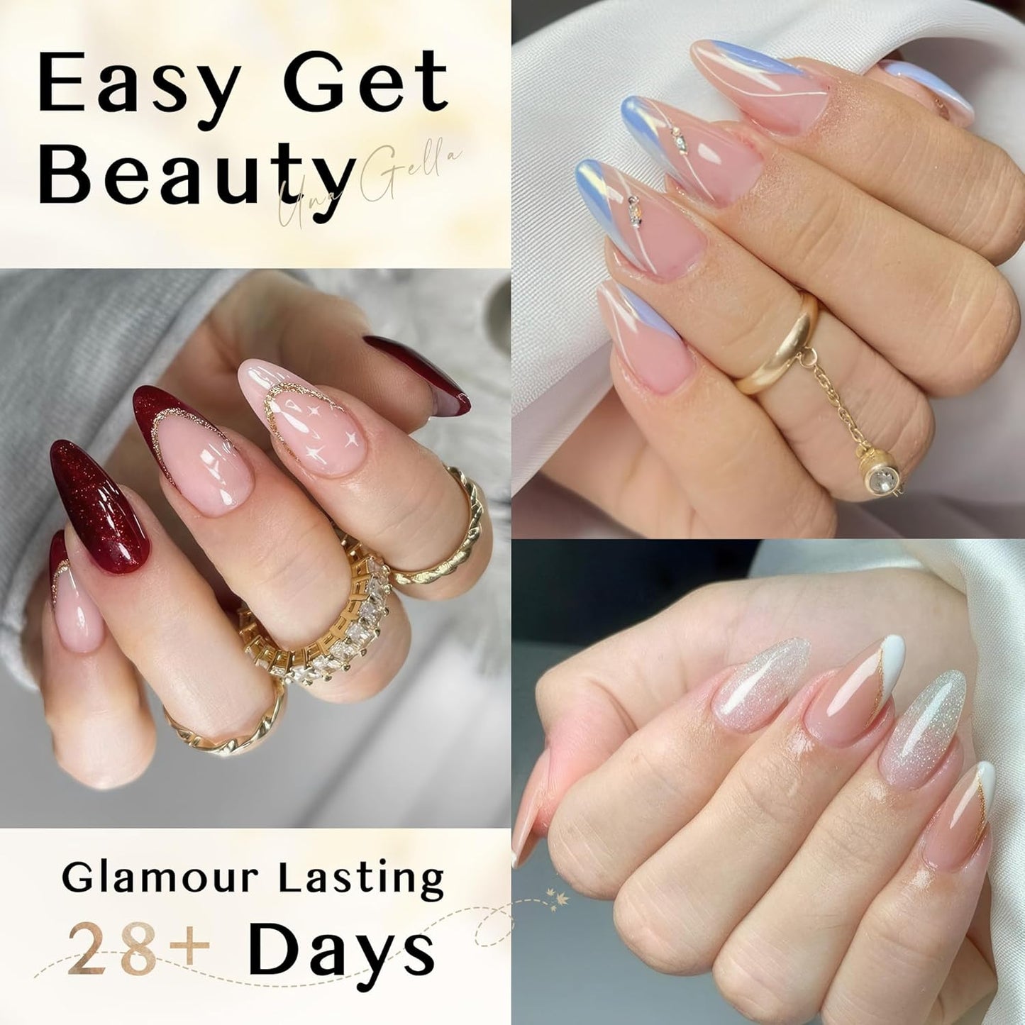 UNA GELLA Almond Nail Tips, 312PCS Half Cover Almond Shape Nail Tips Soft Gel Tips 12 Sizes Pre-shape Acrylic Clear False Nails with Handles for Press on Nails Extension DIY Home Salon