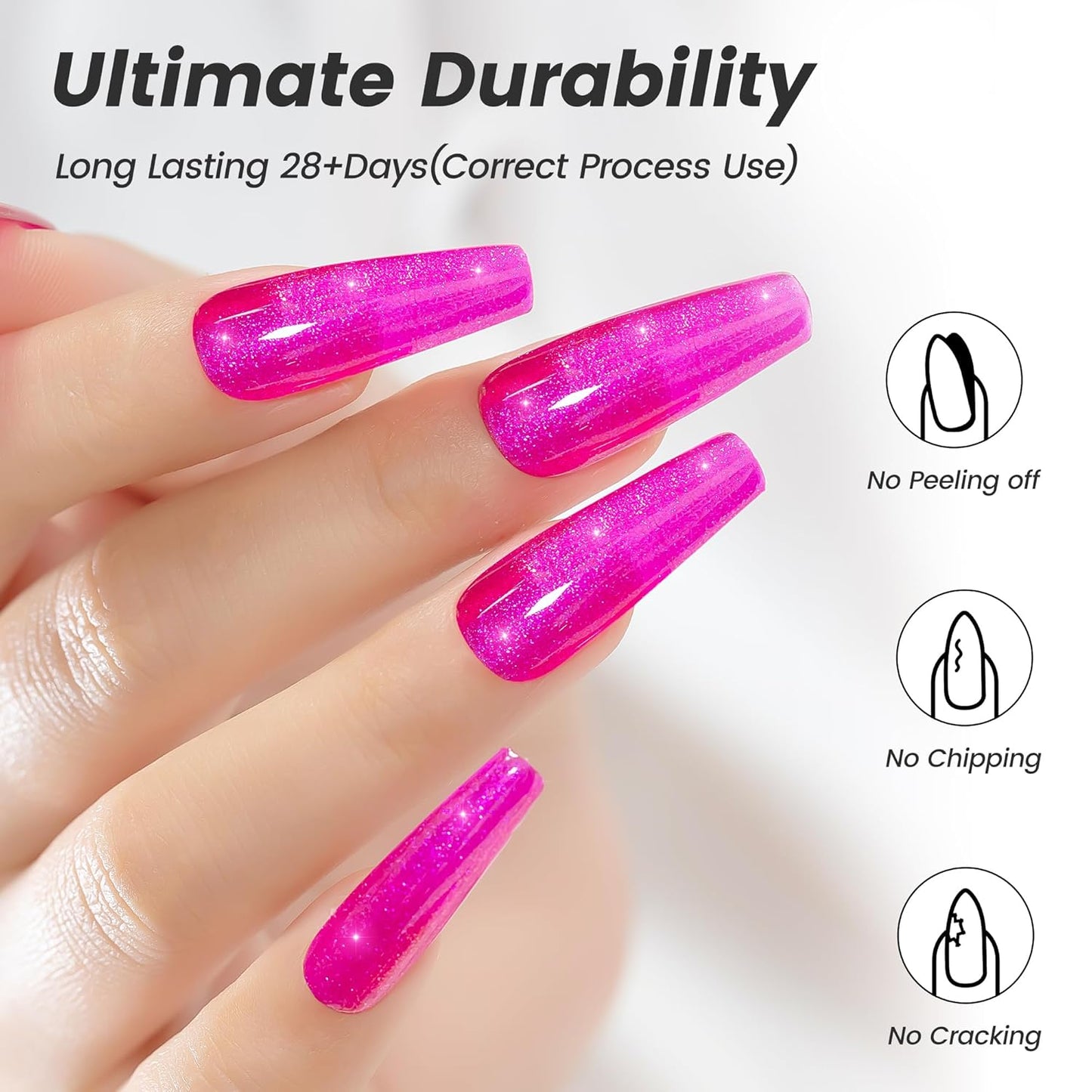 YTD Likomey Hot Pink Glitter Gel Nail Polish,15ml Shimmer Shiny Sparkly Salon Home DIY Manicure Fall Winter UV Color Varnish,SF406
