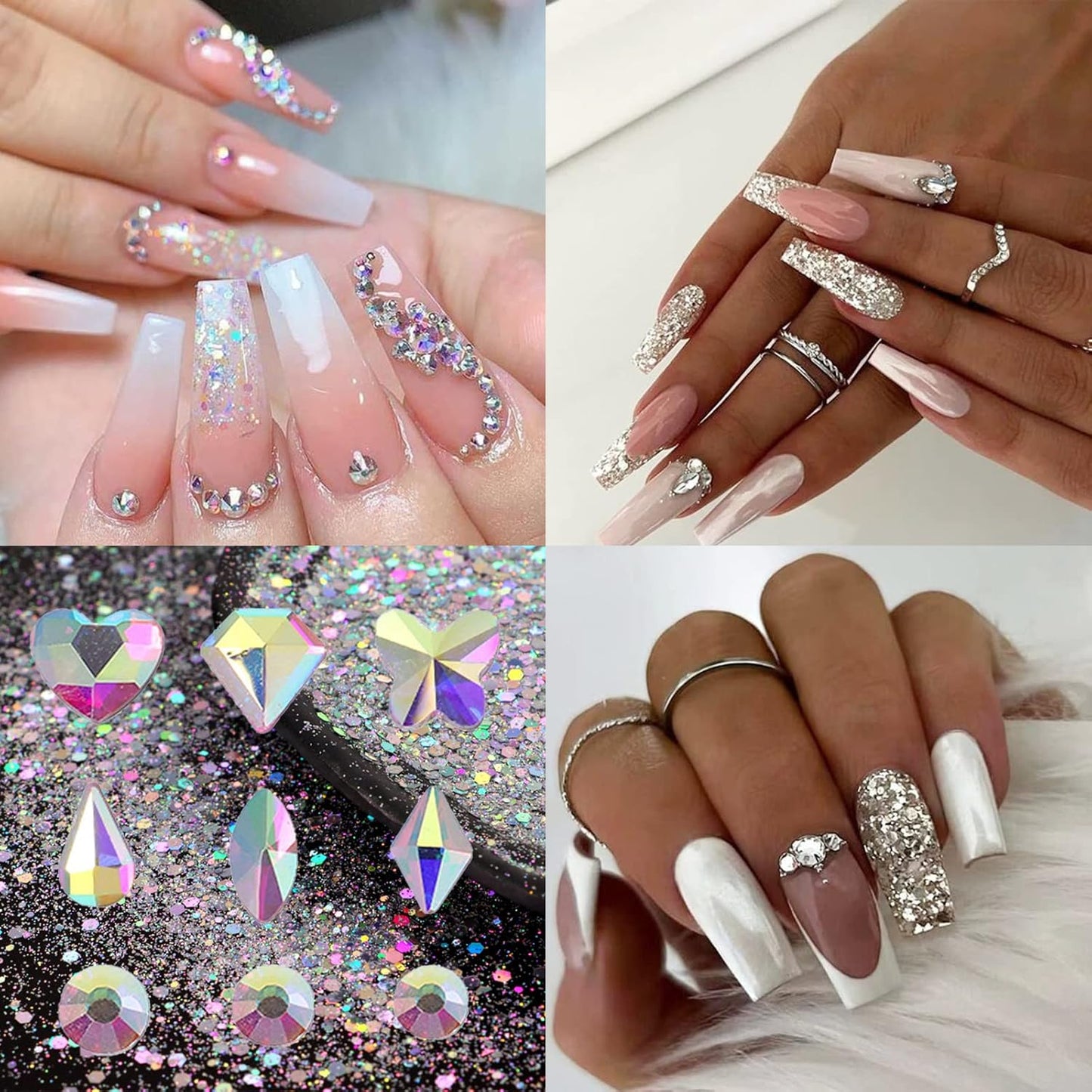 Nail Art Rhinestones Flatback Rhinestones Nail Charms Fine Glitter Supplies Mixed AB Crystals Gems Glitter Powder Luxury Design Jewelry Accessories for Women Manicure Decorations.