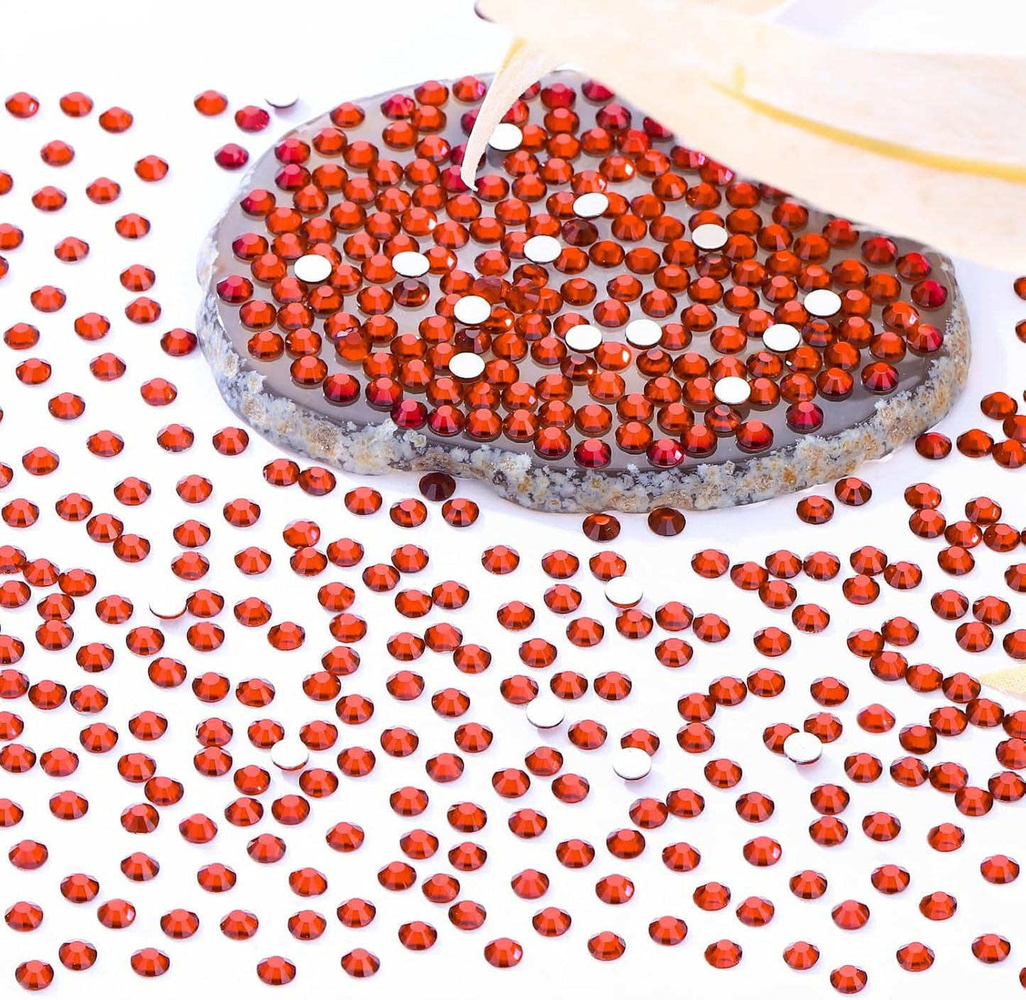 Red Flatback Rhinestones, Glass Rhinestones for Nail Art and Craft, Glue Fix, Loose Crystal Gemstones(Red, SS8, 2880pcs, 2.3-2.5mm)