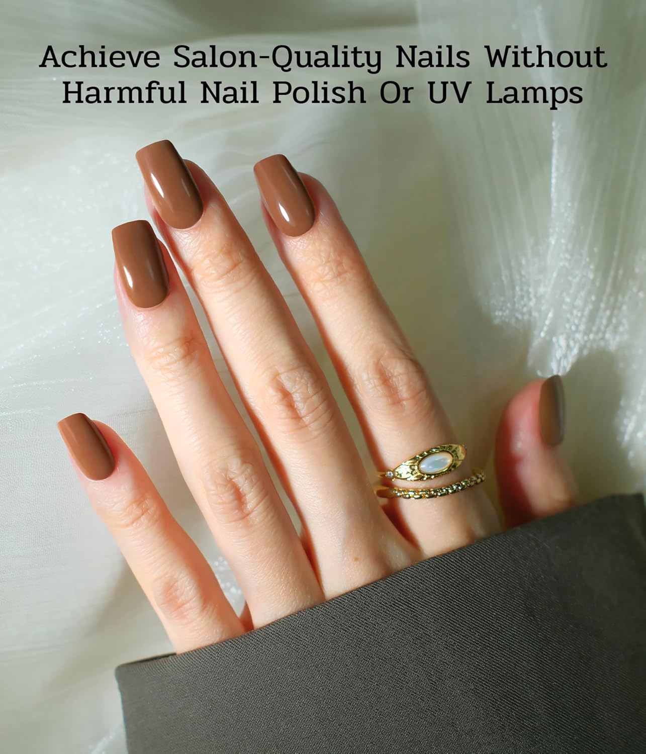 Nail Polish Strips - 22 Pcs Salon Quality Gel Nail Stickers - Long Lasting Wraps (Hazelnut Nutty Brown)