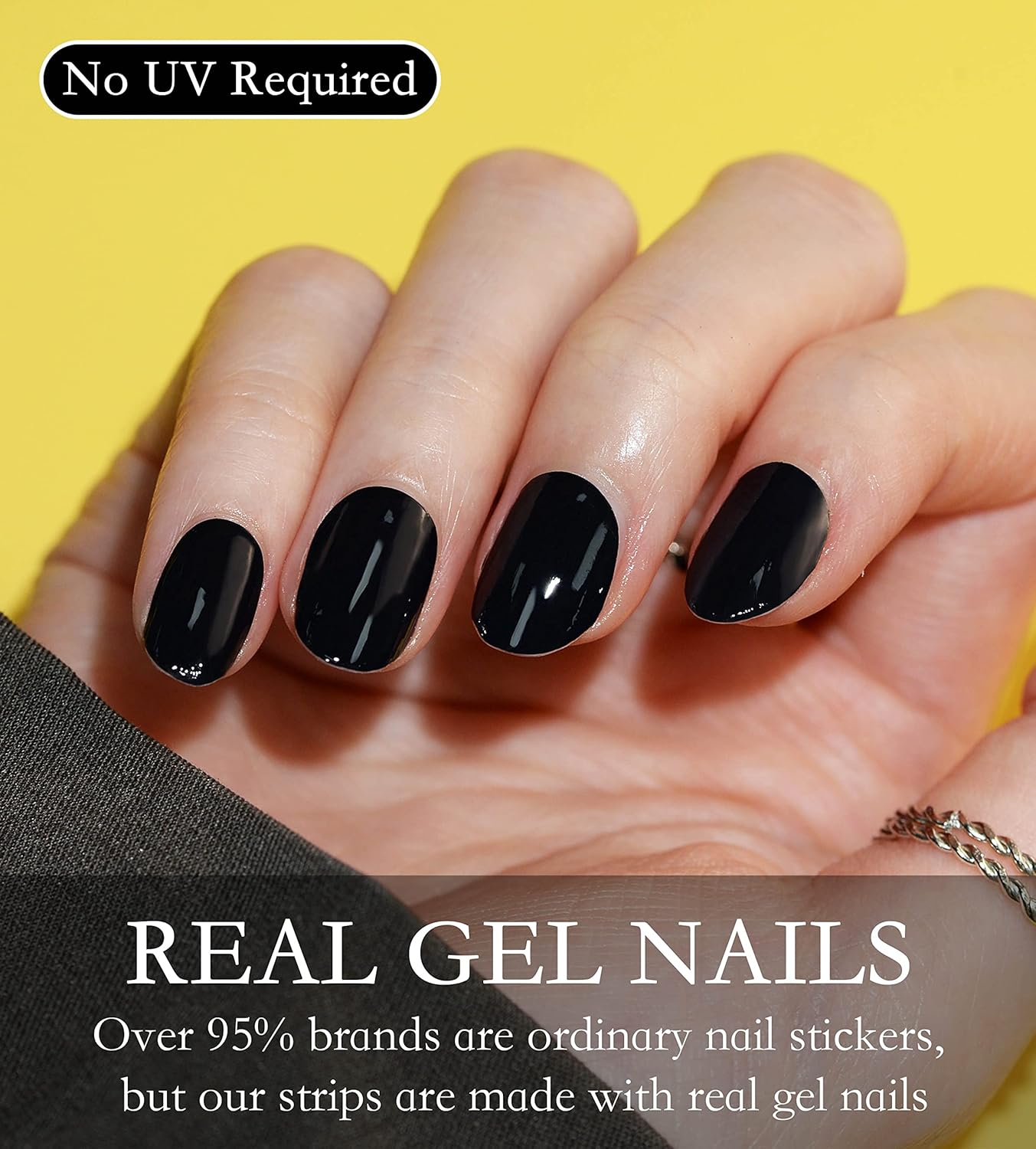 Nail Polish Strips Long Lasting, 20Pcs Wraps, Easy Apply& Remove Salon Quality Gel Nail Stickers (Total Black)