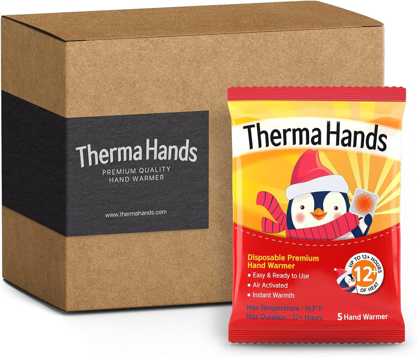 Hand Warmers - Premium (Size: 3.5 inch x 4 inch, Duration: 12+ Hours, Max Temp: 163 F) Air-Activated, Convenient, Safe, Natural, Odorless, & Long Lasting Hand Warmers