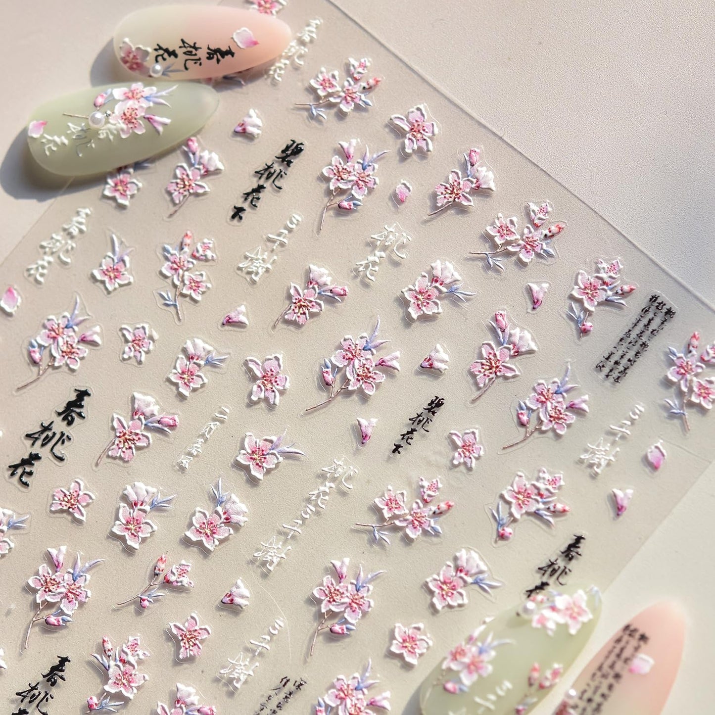 Flower Nail Art Stickers 5D Embossed Spring Nail Stickers for Nail Art White Pink Flower Nail Decals Summer Floral Nail Supplies Self Adhesive Manicure Decoration for Women Girls