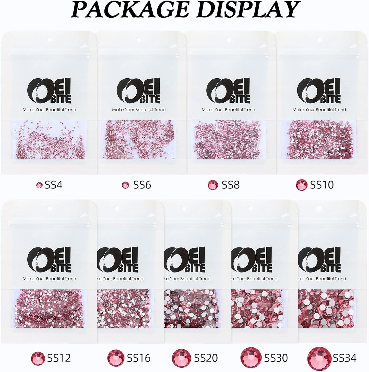 Rose Flatback Rhinestones, Glass Rhinestones for Nail Art and Craft, Glue Fix, Loose Crystal Gemstones(Rose, SS10, 1440pcs, 2.7-2.8mm)