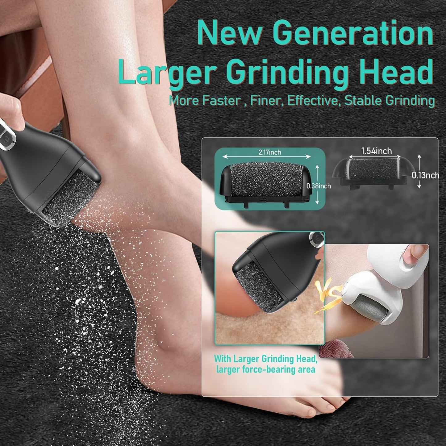 Electric Callus Remover for Feet - with Larger Grinding Head, Portable Pedicure Kit Foot File Callus Remover, Rechargeable Waterproof Foot File for Foot Care Deadskin Remover LCD Display-Black
