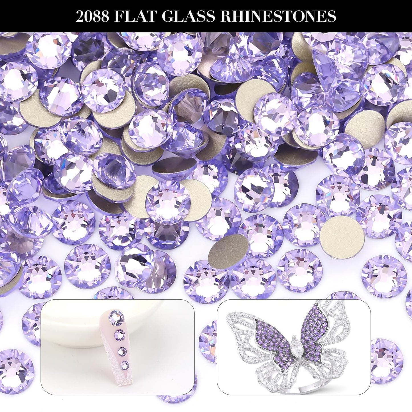 Novani Crystal Amethyst Rhinestones 1440pcs Flat Back Round Rhinestone Style 2088 Sparkly Crystal Gemstones for Nail Art and Crafting SS20,4.6-4.8mm