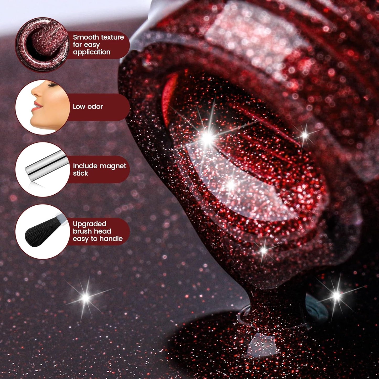 YTD Likomey Cat Eye Gel Nail Polish,Berry Red 15ml Translucent Neutral Jelly Glitter Sheer UV Magnet Blood Red Fall Winter UV Color Varnish with Magnetic Stick,MY302