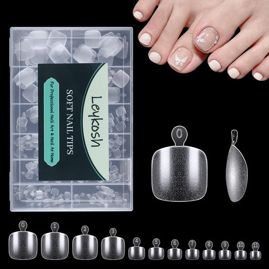 Toe Nail Tips, 216pcs Acrylic Fake Nails Gel Nail Tips Soft, Full Cover Pre-Shaped Matte Clear Press on Nails for Extension, Diy at Home Manicure 12 Sizes