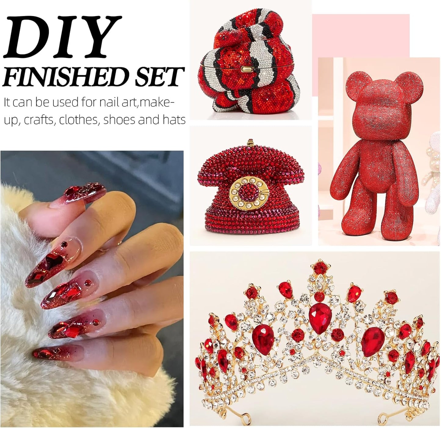 Red Flatback Rhinestones, Glass Rhinestones for Nail Art and Craft, Glue Fix, Loose Crystal Gemstones(Red, SS4, 2880pcs, 1.5-1.7mm)