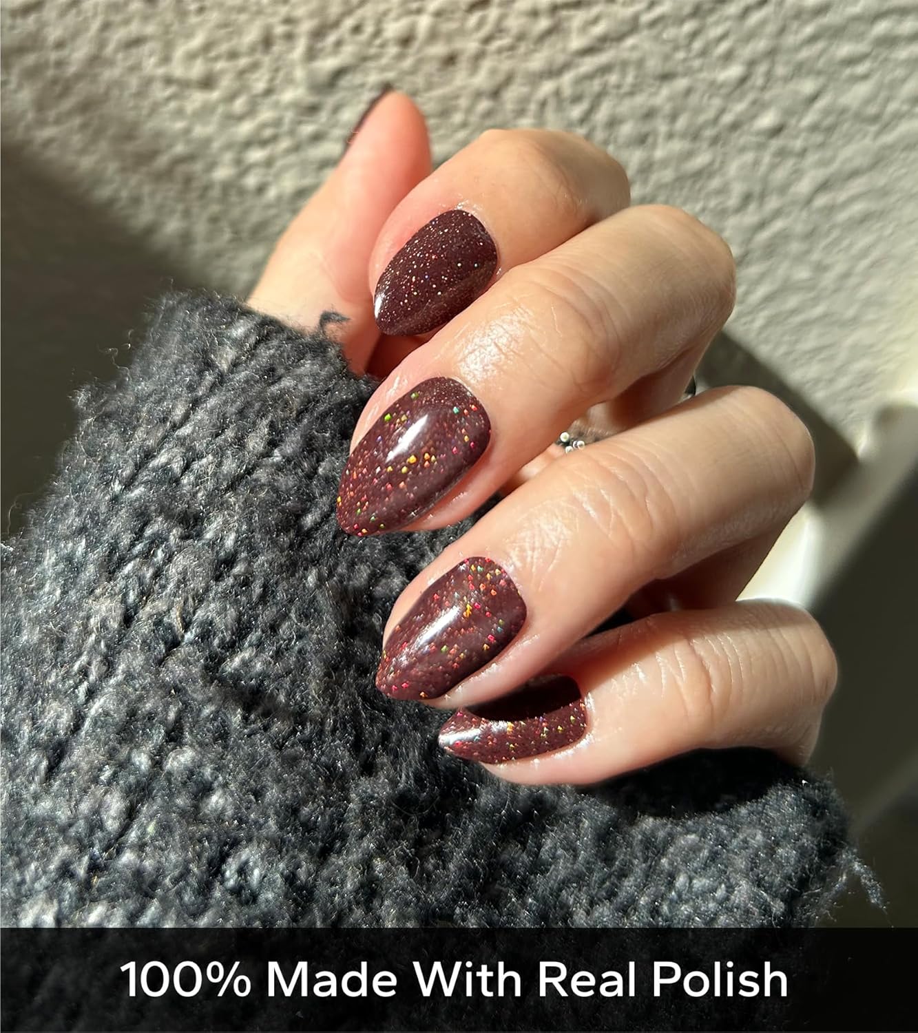 Nail Polish Strips, 20Pcs Salon Quality Gel Nail Stickers, Easy Long Lasting Wraps for Short Nails no UV Light Needed (Glitter Deep Scarlet)