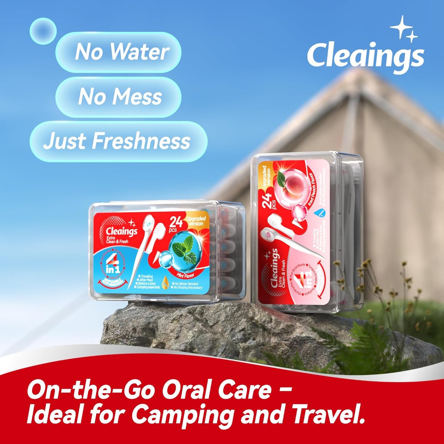 cleaings® Mini Disposable Toothbrush Set with Toothpaste – Travel Essentials, Portable Toothbrush for Women & Men, Camping, Road Trip, Vacation, 24 Count-Mint Flavor（Pack of 5）