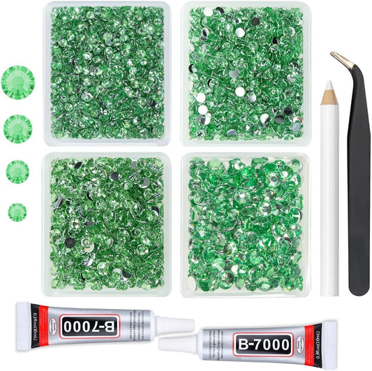 Light Green Crystal Resin Rhinestones w B7000 Jewelry Glue for Bedazzling Crafting 3mm 4mm 5mm 6mm Flatback Stones Diamonds Crystals Gems Charms Supplies for Nails Face Makeup Tumblers Crafts