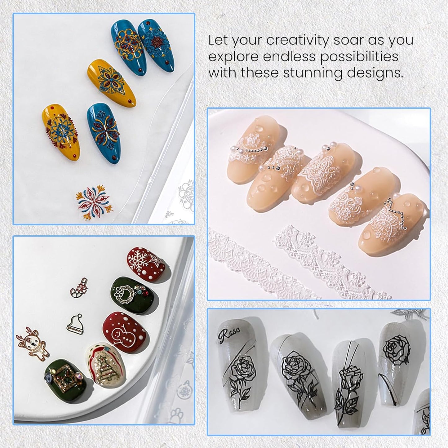 Nail Art Silicone Mold, Rose Nail Decoration Silicone Mold, 3D Nail Art Carving Mold Templates for Precise Embossed Pattern, Nail Tools Nail Charms for Acrylic Nail DIY Craft