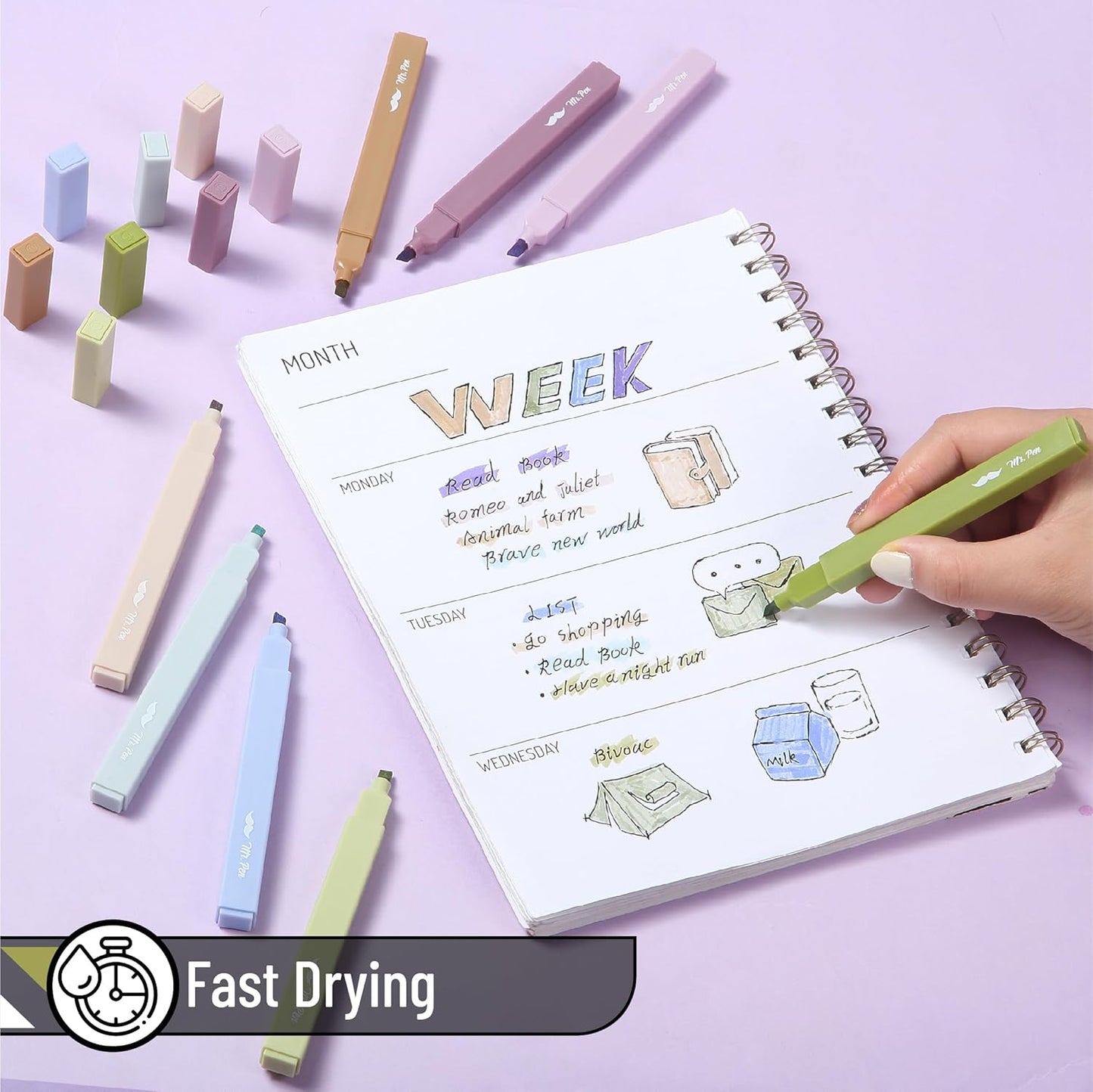 Mr. Pen- Aesthetic Highlighters, 8 Pack, Chisel Tip, Verdant Earth, Cute Highlighters Assorted Colors