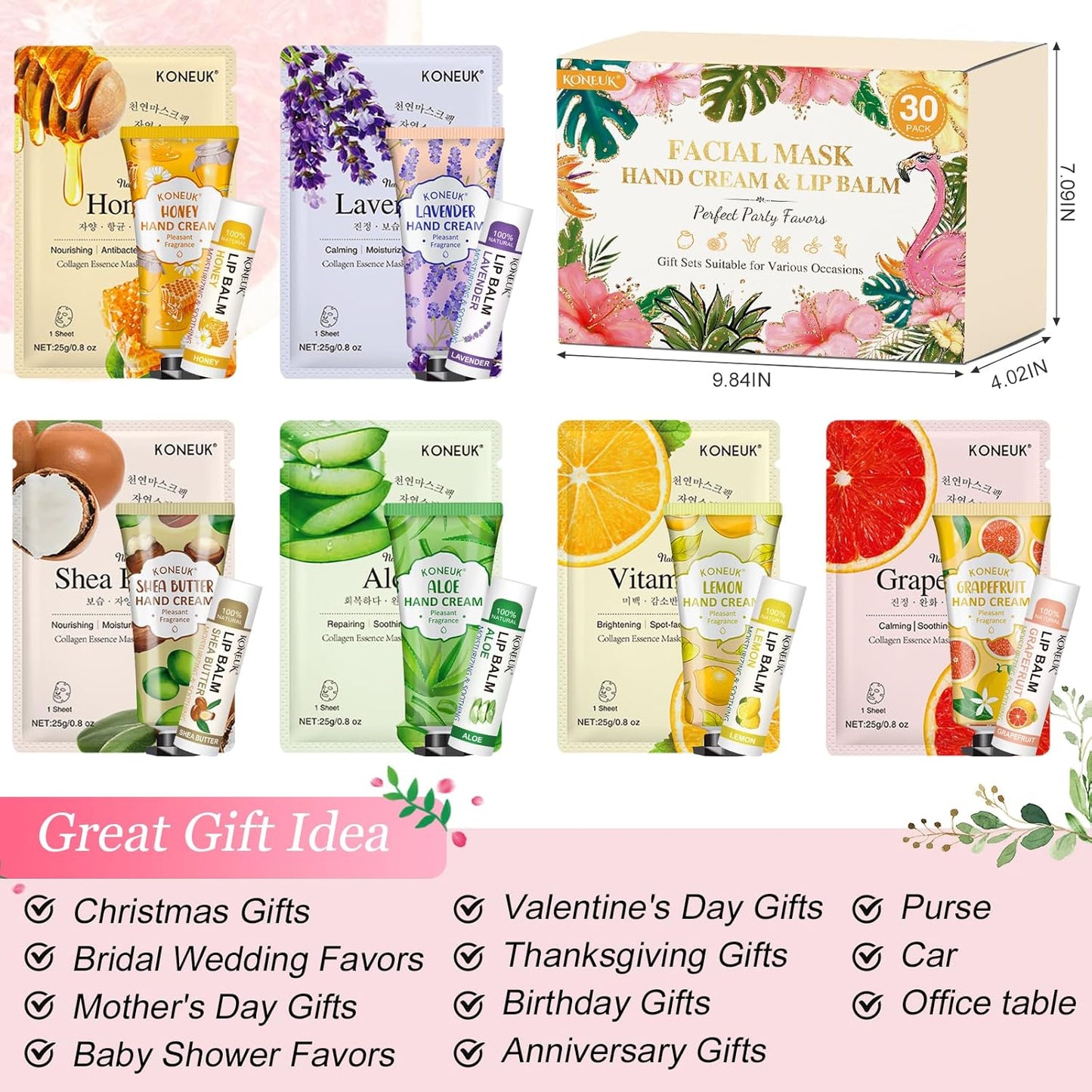 30 Pack Bulk Facial Mask, Bulk Hand Cream and Bulk Lip Balm Sets, Bridesmaid Gifts, Thank You Gifts, Bridal Shower Favors and Baby Shower Party Favors for Guests, Birthday Gifts, Small Gifts for Women