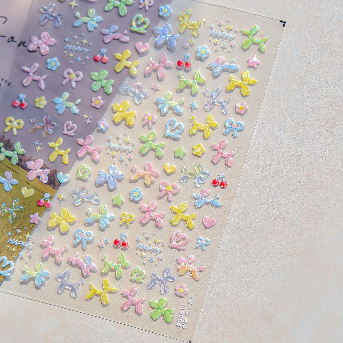 Dog Nail Sticker for Nails Art Colorful Nail Decals 5D Embossed Cute Balloon Self Adhesive Nails Art Stickers for Women Girls Kid Manicure DIY Decoration Supply Accessories