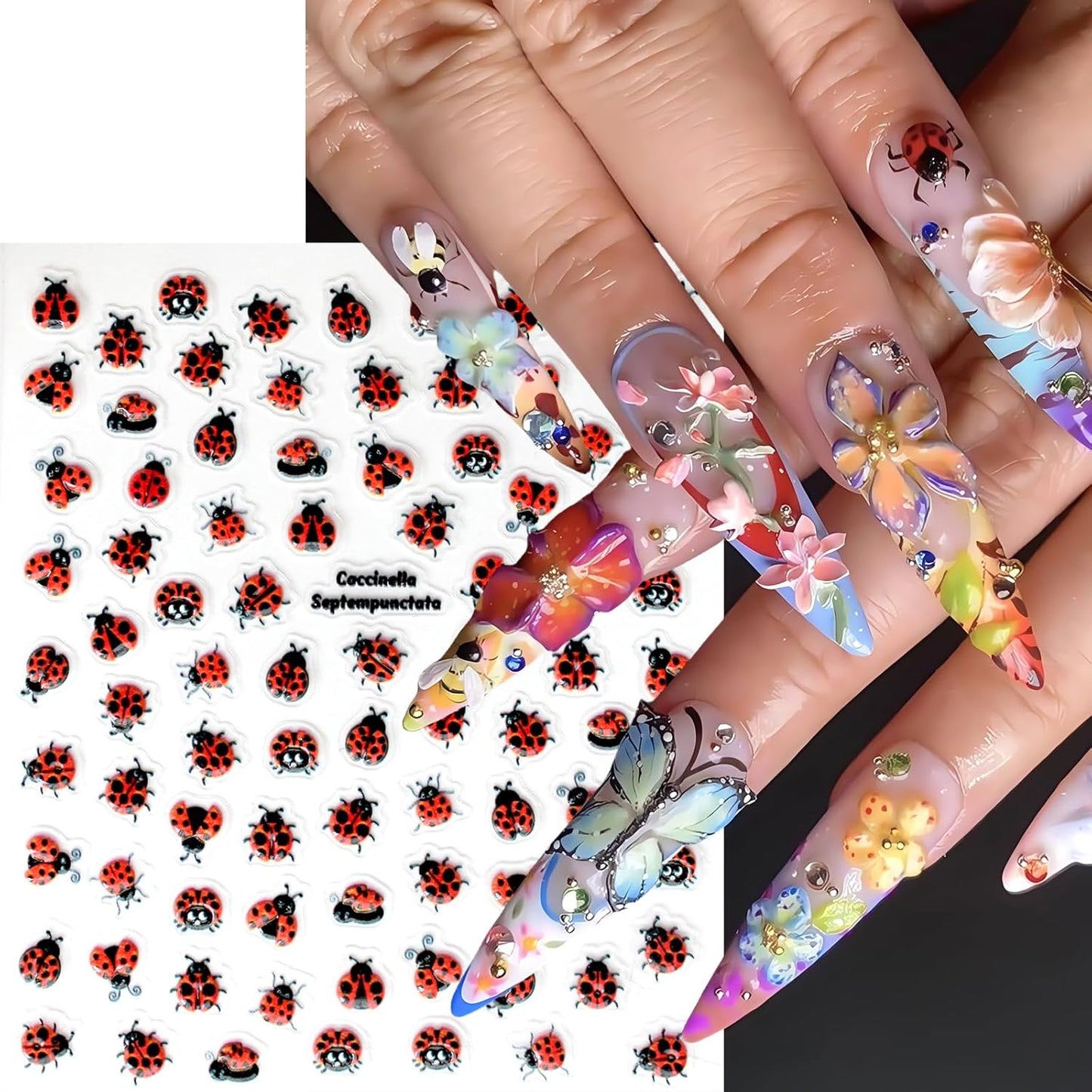 3 Sheets Ladybug Nail Art Stickers 5D Embossed Ladybug Self-Adhesive Nail Decals Mixed Design Ladybugs Summer Nail Decals for Nail Art Nail Decoration Nail Accessories for Women DIY Manicure Supplies