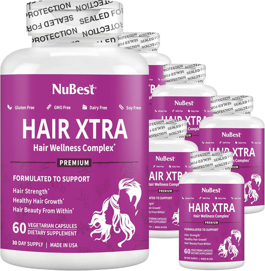 HairXtra - Hair Regrowth Vitamin for Faster Hair Growth - Hair Growth Vegan Capsules - Hair Thickening with Biotin, Zinc, MSM, B Vitamins, Choline - Hair Supplement, Hair Regrowth for Adults - Pack 6