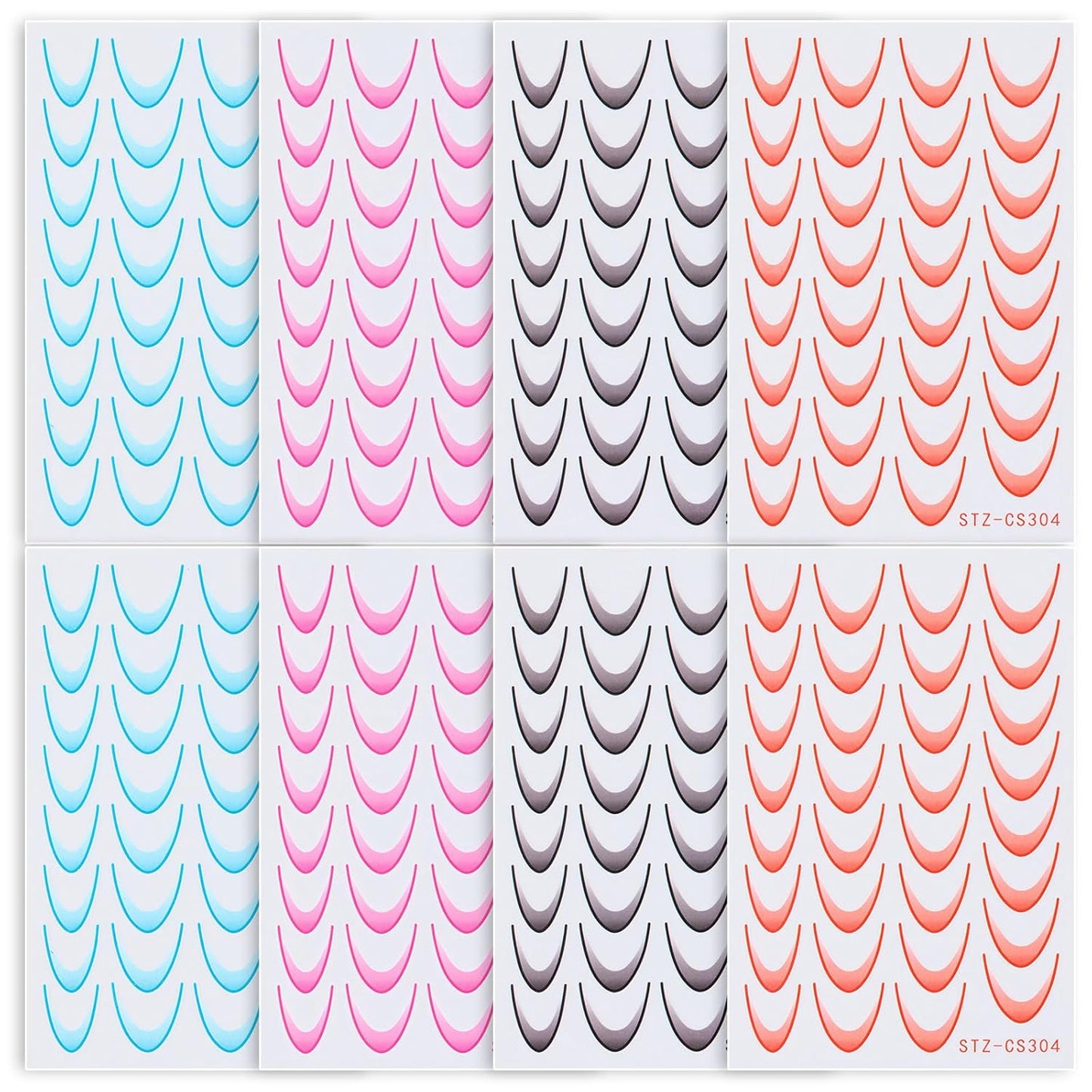 380 Pcs French Tips Nail Stickers, 8 Sheets Self-Adhesive Gradient Orange Black Rose Blue French Tips for Women Girls, 2025 Spring French Tip Nail Stickers Trendy Designs