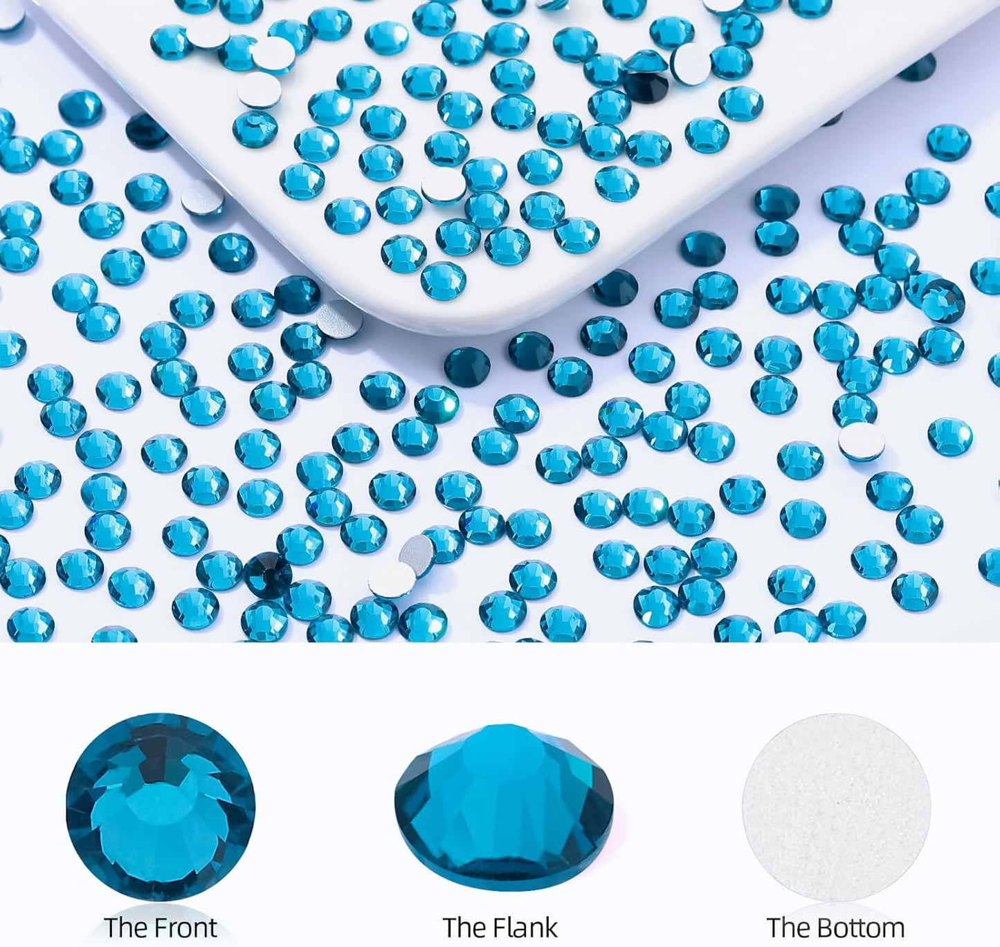 Malachite Blue Flatback Rhinestones, Glass Rhinestones for Nail Art and Craft, Glue Fix, Loose Crystal Gemstones(Malachite Blue, SS30, 576pcs, 6.4-6.6mm)