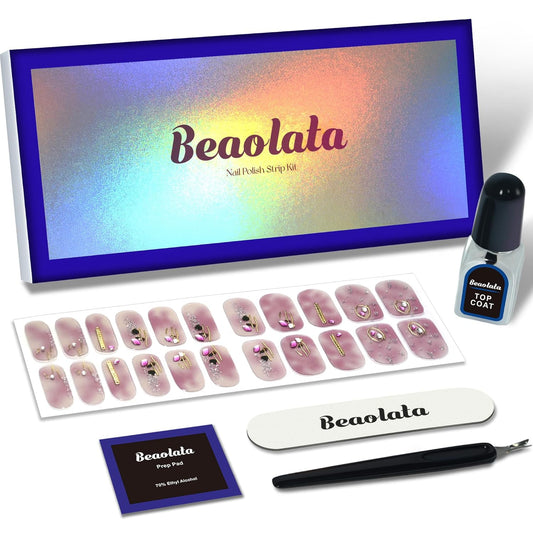 Nail Polish Strips, 44 Nail Wraps, Nail Stickers, Gel Nail Strips, Easy Apply& Remove, Long Lasting, Salon Quality (Rose Bubble Bath Pink)