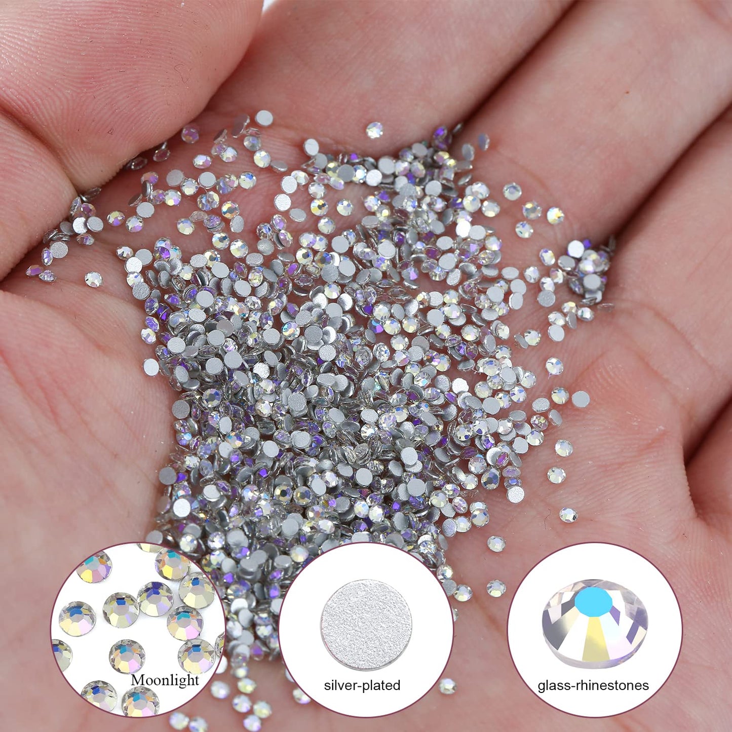 3000Pcs Moonlight Crystal Rhinestones,Glass Flatback Rhinestones Mini Gemstones for Nail Face Makeup Art Crafts Clothes Decoration -(SS8,2.4mm,Moonlight)