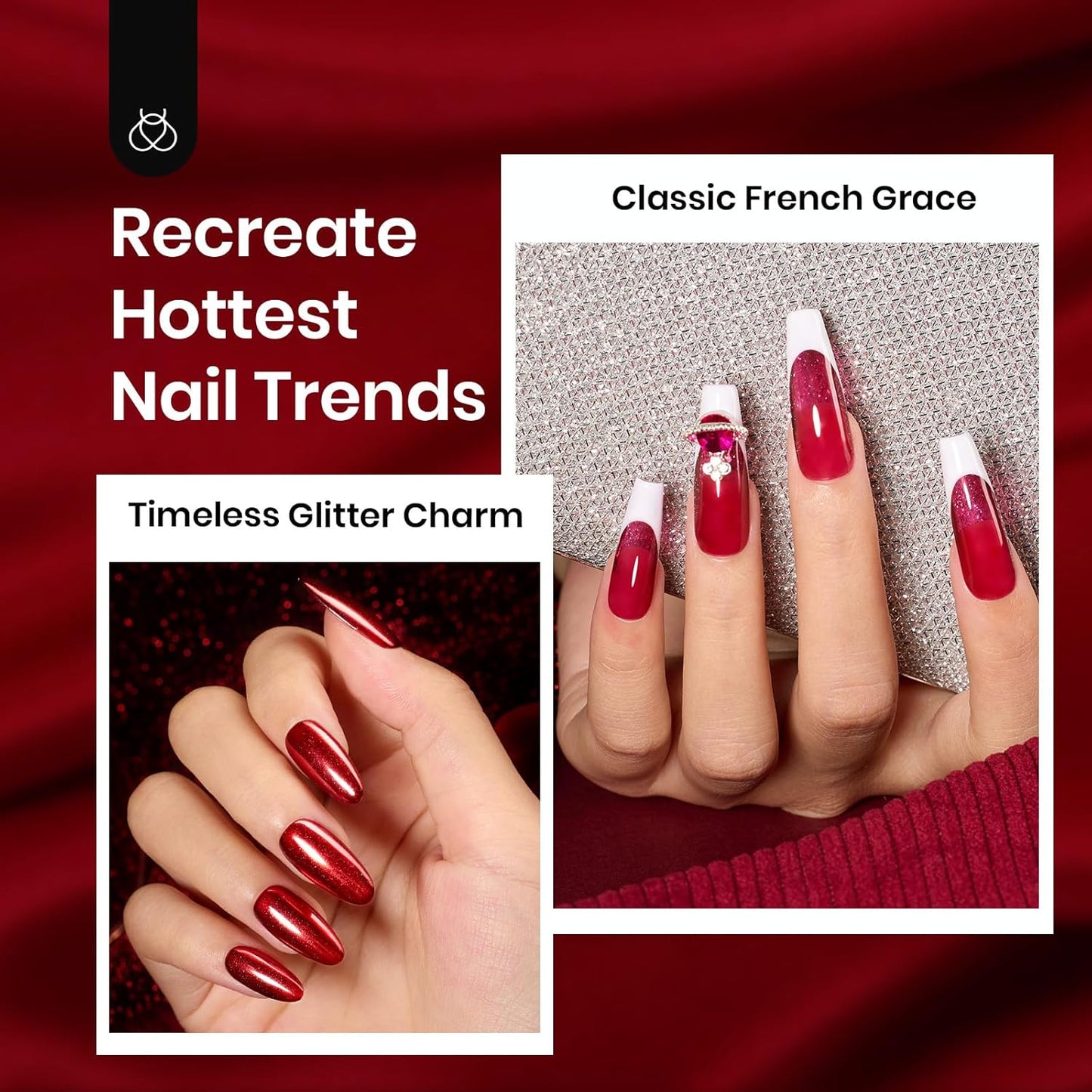 Beetles Red Gel Nail Polish Set, 6 Colors Cat Eye Glitter Burgundy Bright Jelly Nail Polish Set with Magnet, Soak Off LED Lamp DIY Salon at Home Manicure Gifts for Women Red Revival