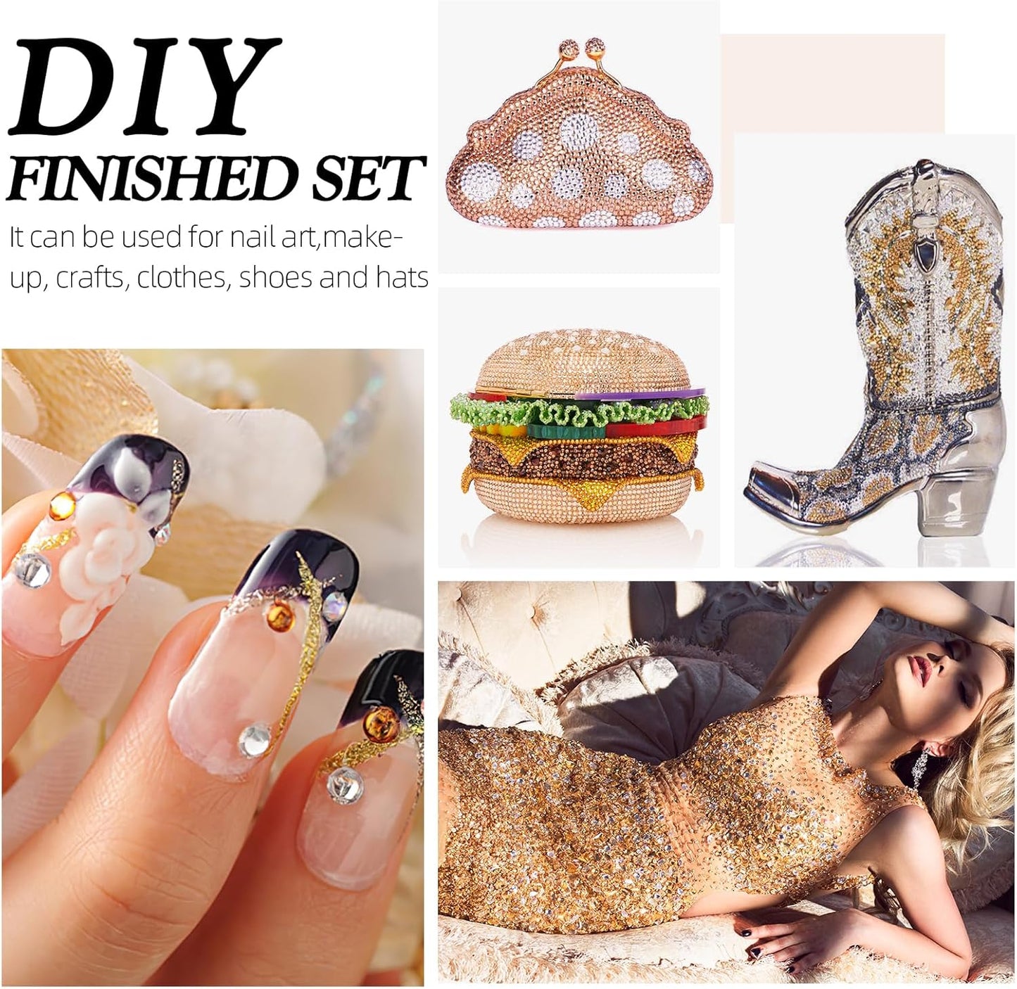 Champagne Flatback Rhinestones, Glass Rhinestones for Nail Art and Craft, Glue Fix, Loose Crystal Gemstones(Champagne, SS16, 2880pcs, 3.8-4.0mm)