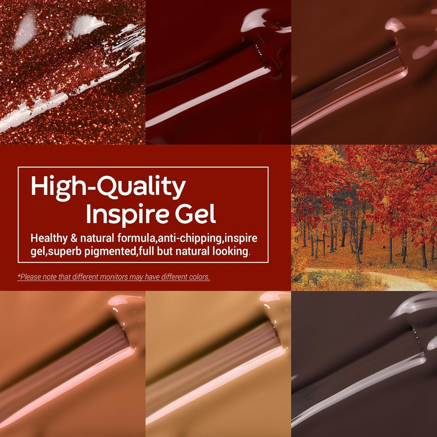 modelones Fall Gel Nail Polish Set, 6 Colors 2025 Nude Brown Burnt Orange Glitter Gel Polish Dark Red Wine Burgundy Maroon Nail Polish Soak Off Halloween Nail Art Manicure Kit DIY Salon Gift