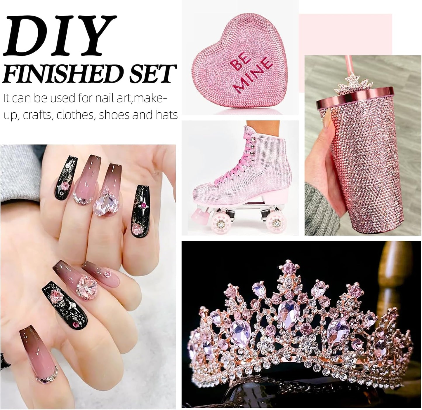 Pink Flatback Rhinestones, Glass Rhinestones for Nail Art and Craft, Glue Fix, Loose Crystal Gemstones(Pink, SS30, 288pcs, 6.4-6.6mm)