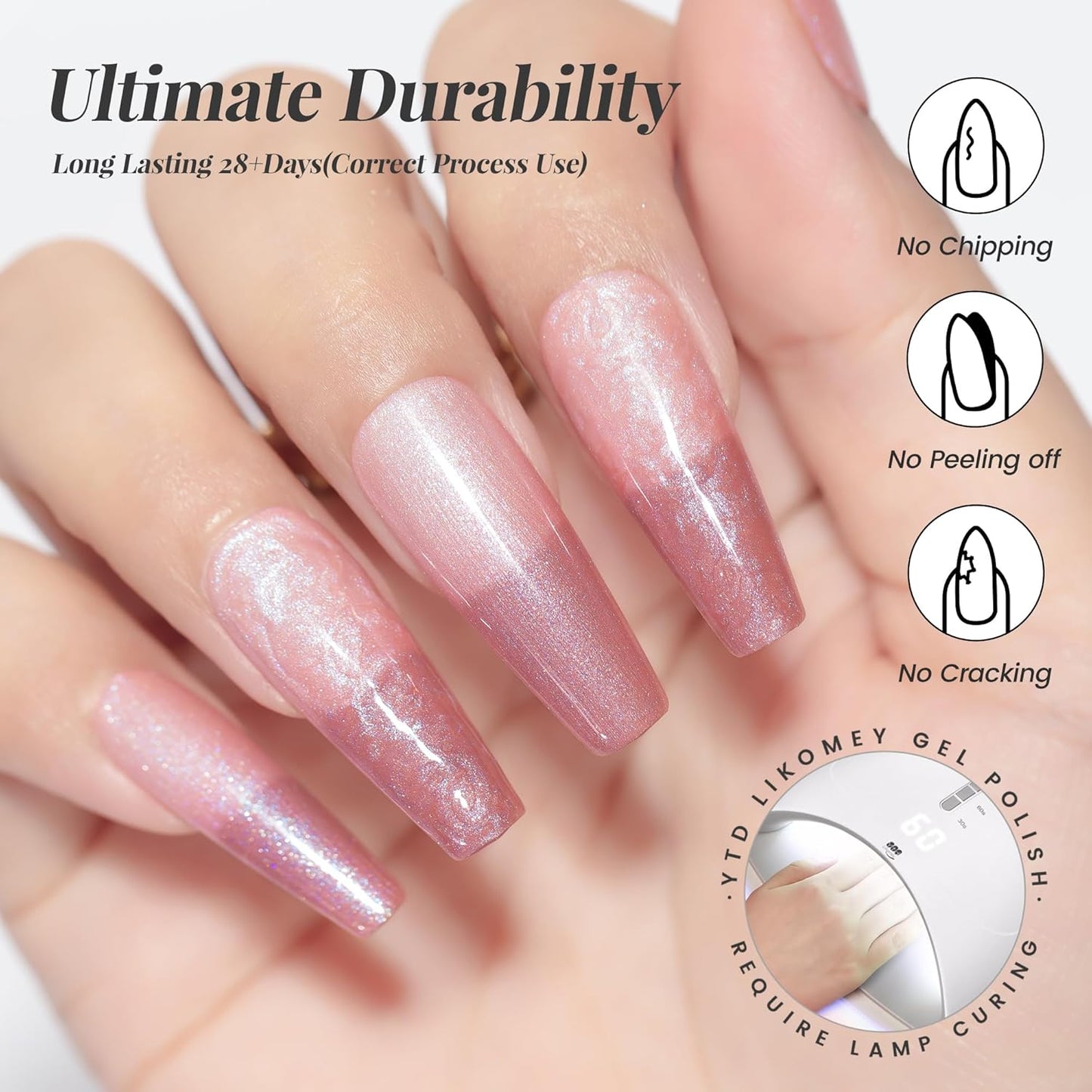 YTD Likomey Pearl Thread Color Changing Gel Nail Polish,15ml Nude Pink To Rose Pink Shell Mermaid Drawing Pearlescent Glitter Mood Temperature Change Colors,Fall Winter Thermal Manicure UV Gel,WB423