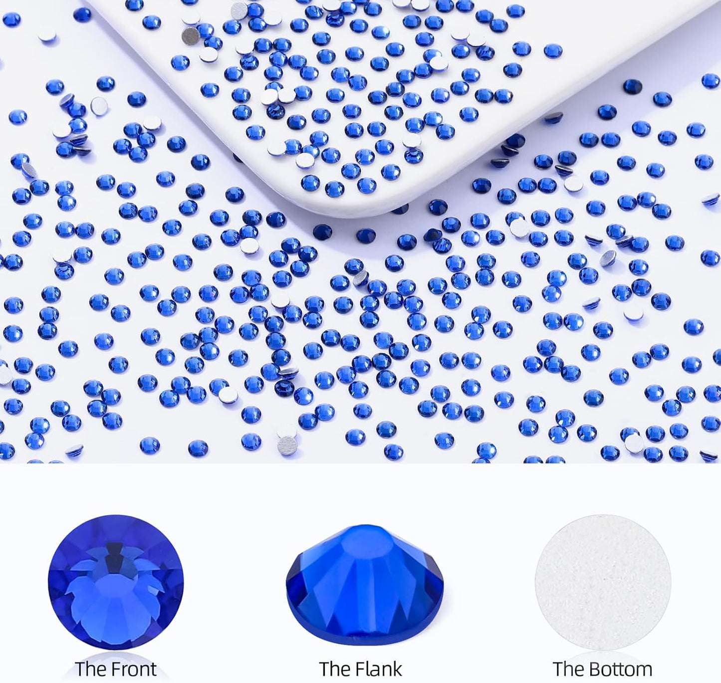 Sapphire Flatback Rhinestones, Glass Rhinestones for Nail Art and Craft, Glue Fix, Loose Crystal Gemstones(Blue, SS8, 2880pcs, 2.3-2.5mm)