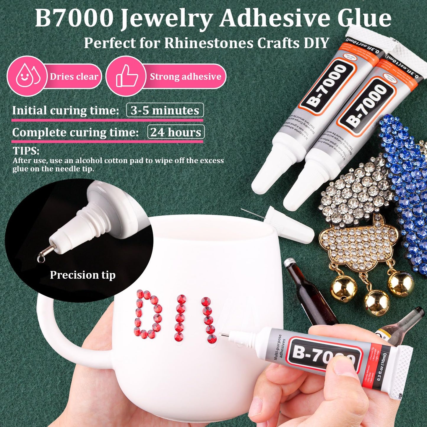 Resin Rhinestones for Crafting with B7000 Jewelry Glue, 2 Boxes Red Flatback Crystals with 3Pcs 10ml Glue for Bedazzling Crafts DIY Nail Art Makeup，Non Hotfix Gems for Clothing Shoes