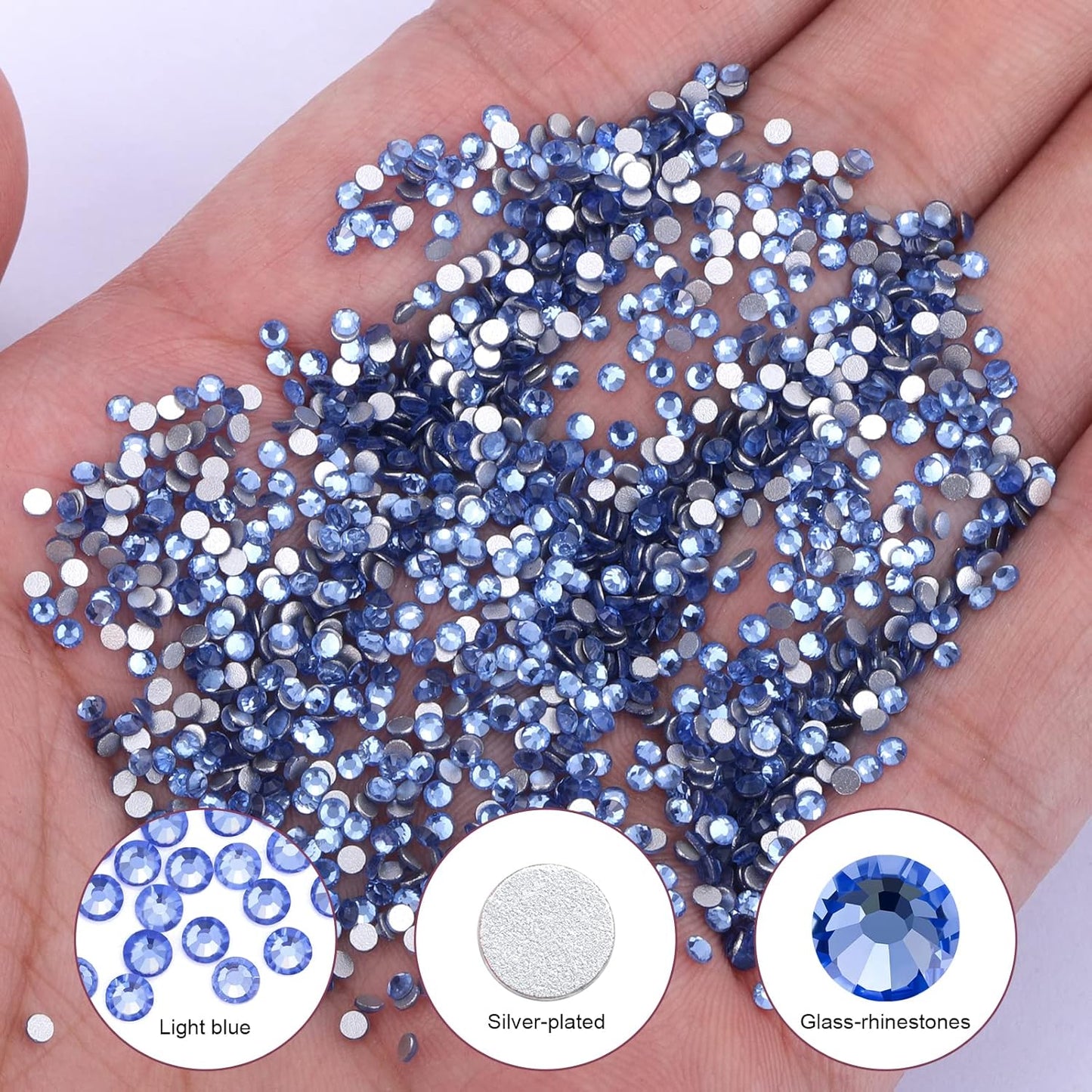1440Pcs Light Blue Crystal Rhinestones,Glass Flatback Rhinestones Gemstones Small for Nail Face Makeup Art Crafts Clothes Decoration - (SS4,1.6mm,Light Blue)